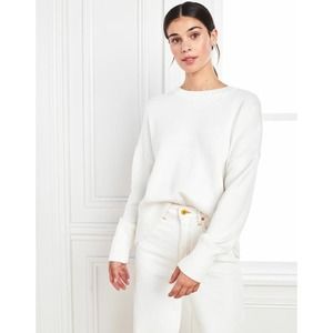 QUINCE Ivory 100% Organic Cotton Boyfriend Crew Sweater Size Small